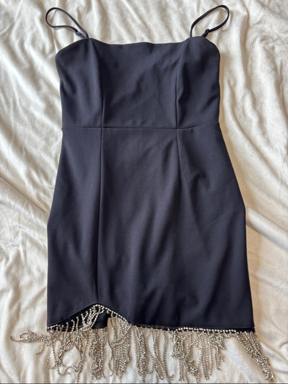 Trixxi Black Mini Dress with Silver Beaded Fringe